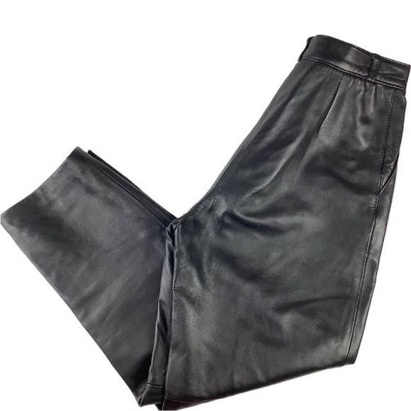 VINTAGE PLEATED TAPERED LEATHER PANTS - Picture 3 of 10